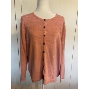 Coldwater Creek Size Large Button Front Cardigan Sweater Pink Cotton Blend